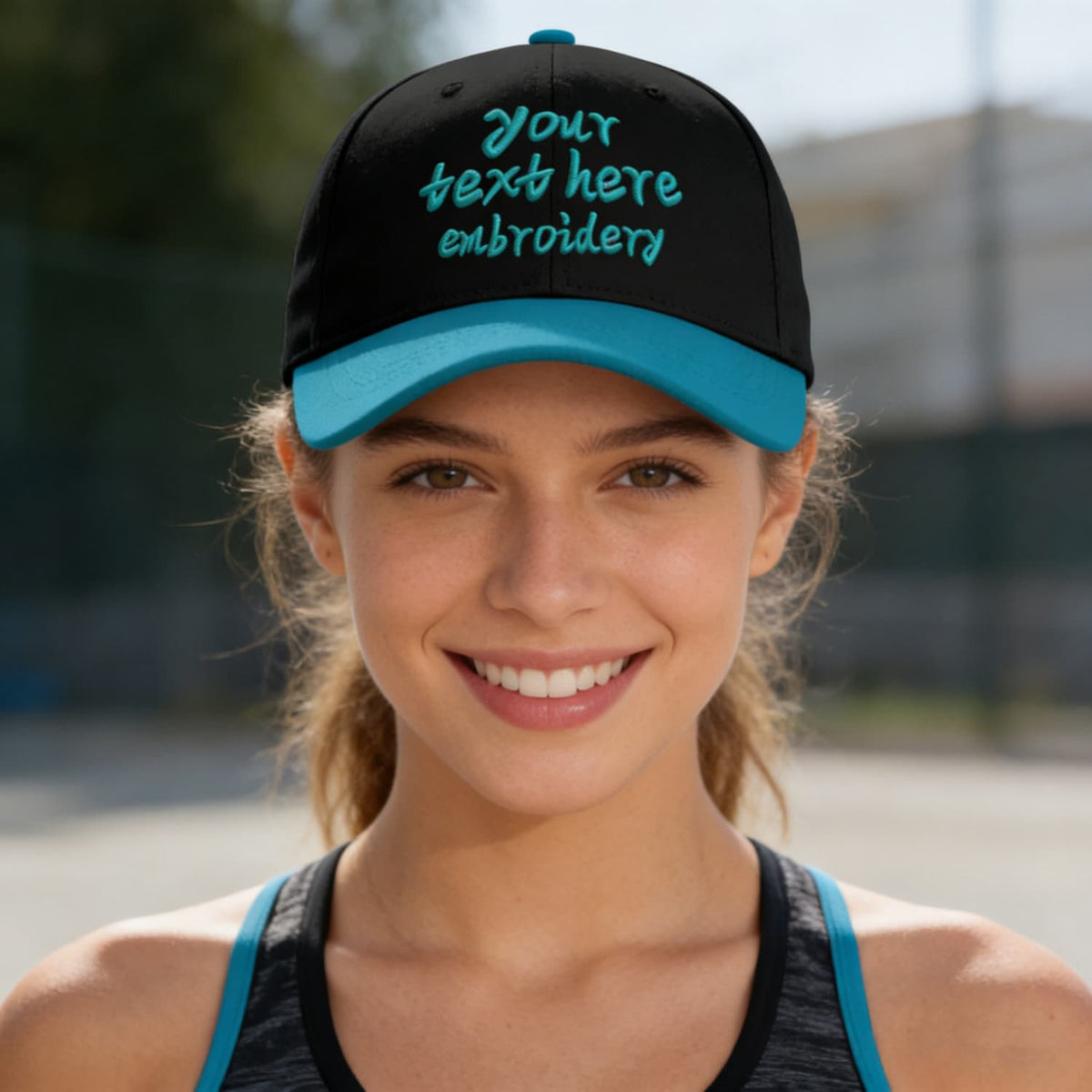 Vosoli Black Turquoise Two-Tone Baseball Cap - Unisex Custom 3D Embroidery or Print