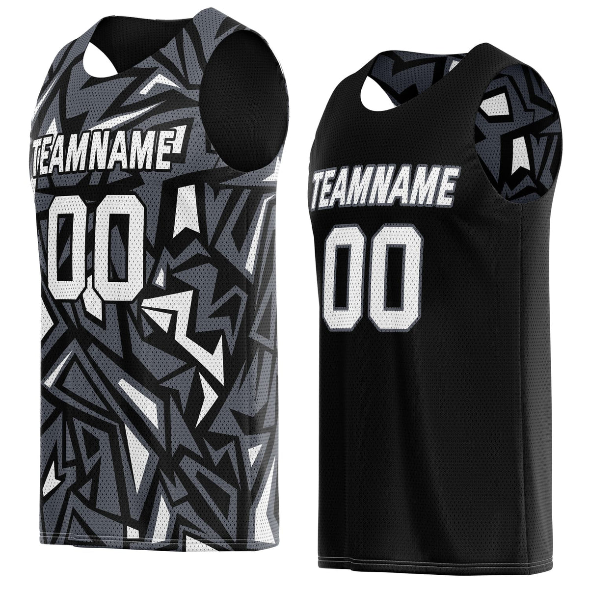 Custom Reversible Basketball Jersey for Individuals &amp; Teams – Black White Abstract Geo | Vosoli