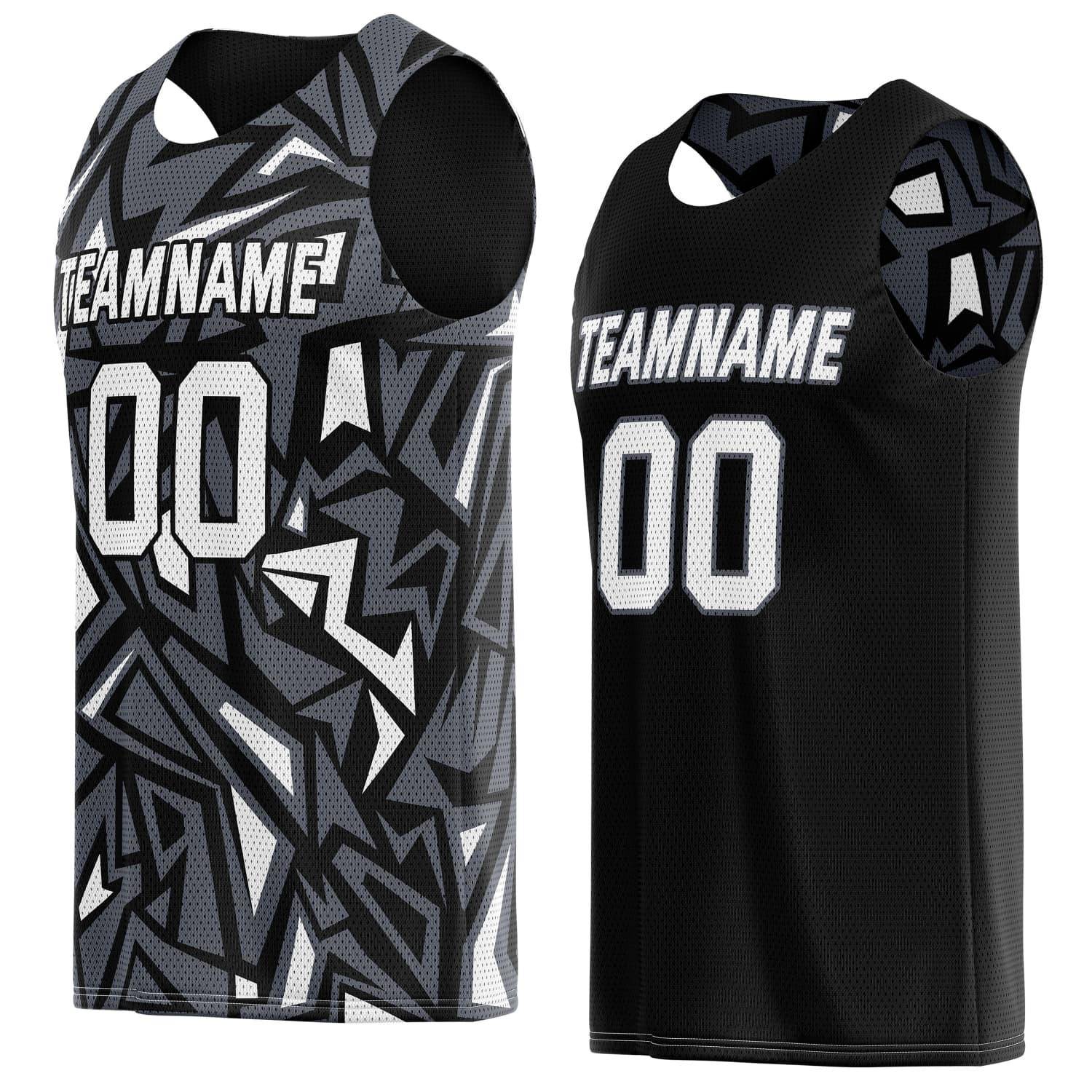 Custom Reversible Basketball Jersey for Individuals & Teams – Black White Abstract Geo | Vosoli