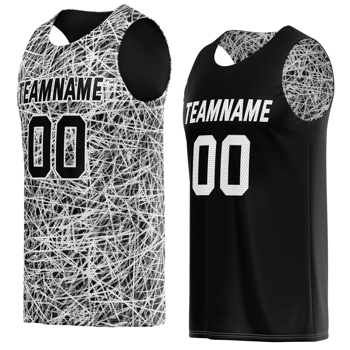 Custom Reversible Basketball Jersey for Individuals &amp; Teams – Black White Abstract Streak | Vosoli