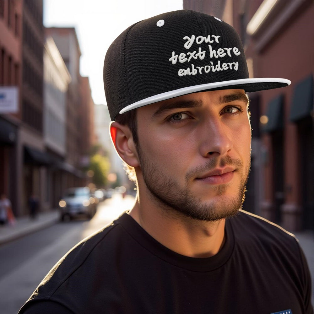 Vosoli Black White Flat Brim Cap - Custom Embroidered Personalized Hat