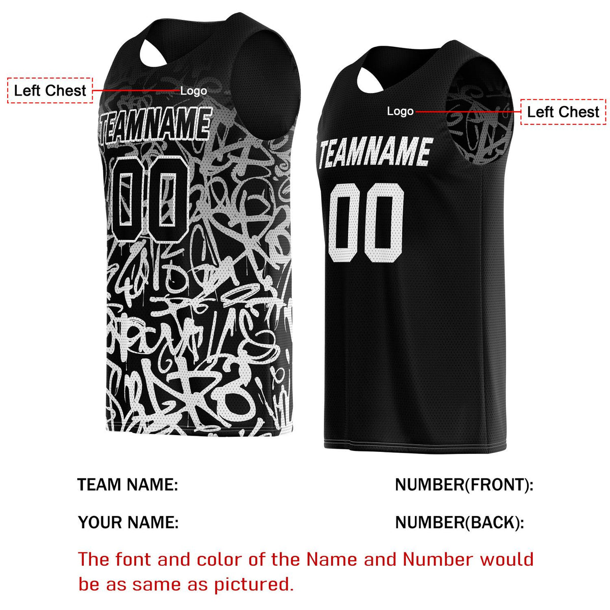 Custom Reversible Basketball Jersey for Individuals & Teams – Black & White Graffiti | Vosoli