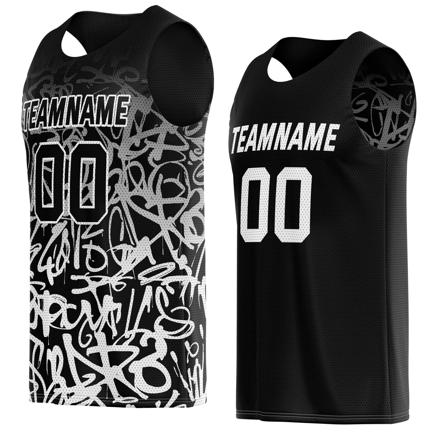 Custom Reversible Basketball Jersey for Individuals & Teams – Black & White Graffiti | Vosoli