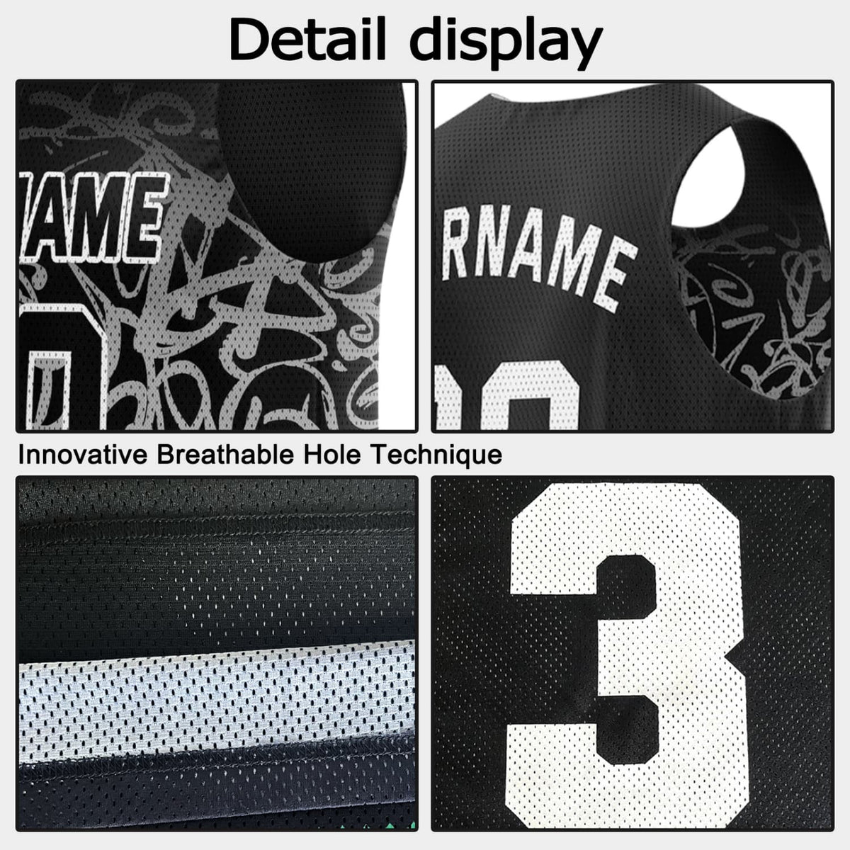 Custom Reversible Basketball Jersey for Individuals & Teams – Black & White Graffiti | Vosoli
