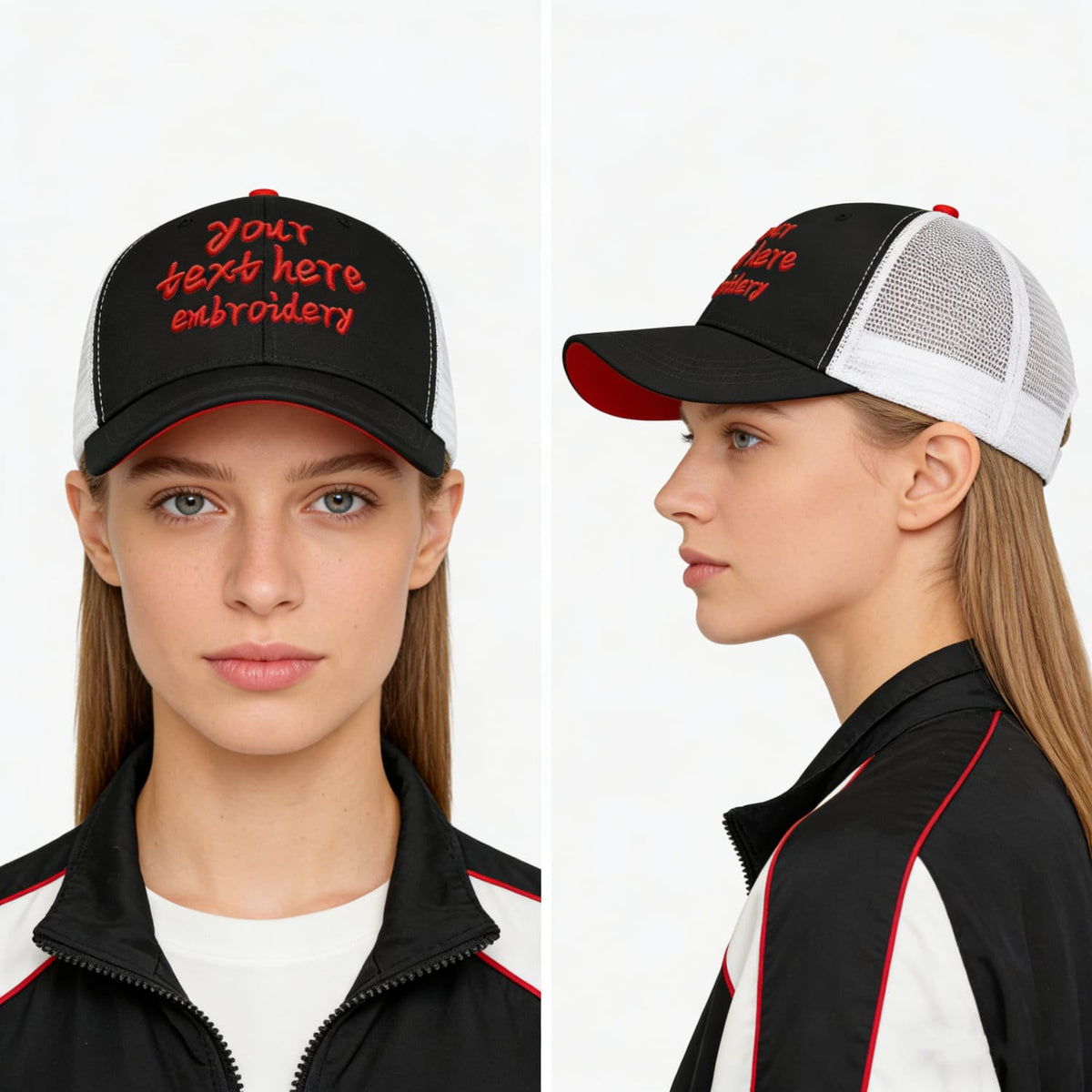 Vosoli Black & White Mesh-Back Trucker Cap - Unisex Personal & Team Custom 3D Embroidery or Print Hat