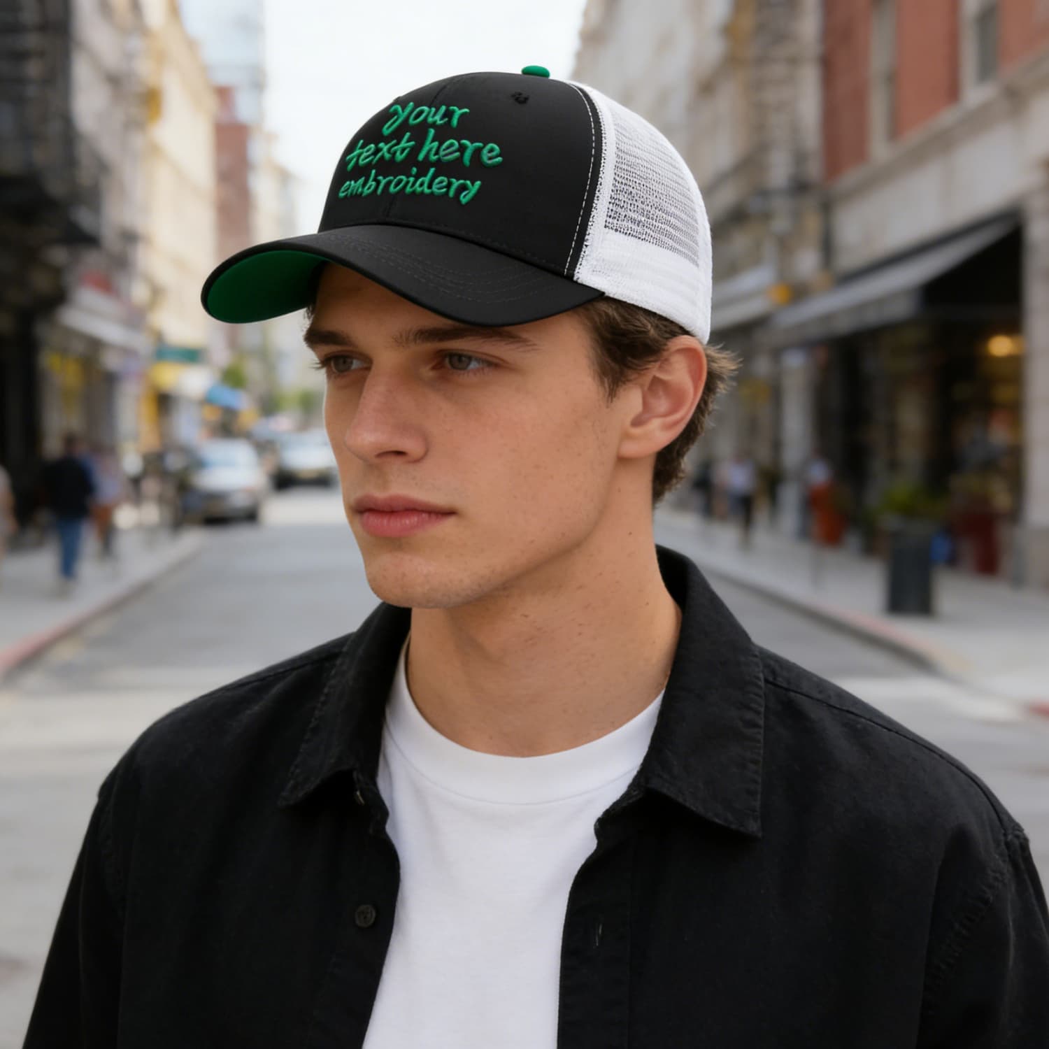 Vosoli Black & White Mesh-Back Trucker Cap - Unisex Personal & Team Custom 3D Embroidery or Print Hats
