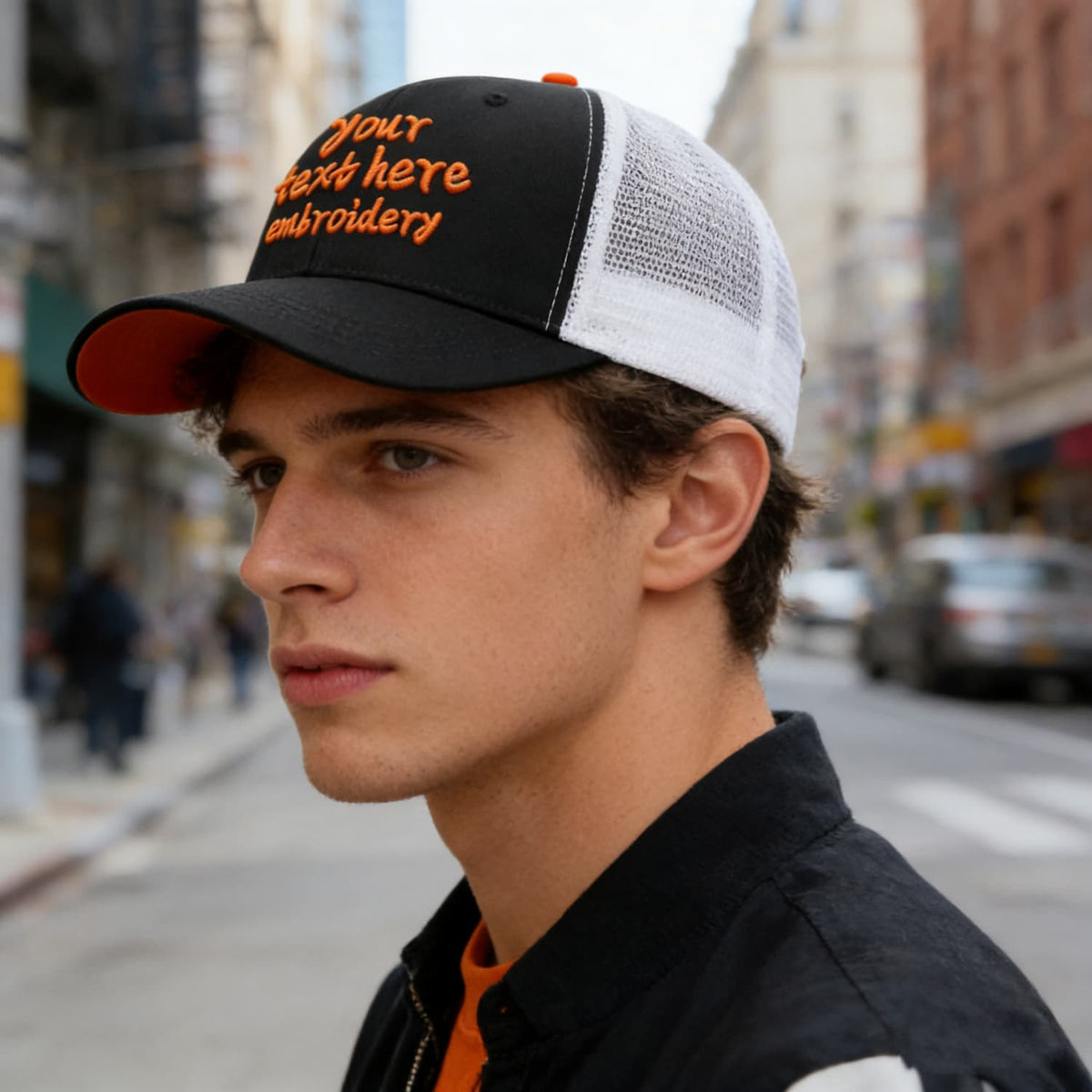 Vosoli Black & White Mesh-Back Trucker Cap - Unisex Personal & Team Custom 3D Embroidery or Print Hats