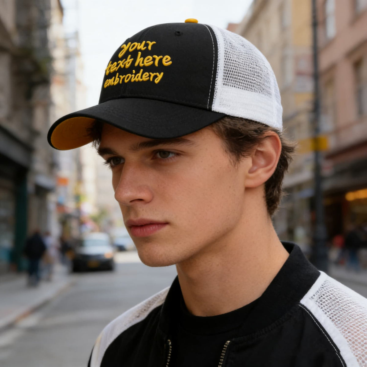 Vosoli Black & White Mesh-Back Trucker Cap - Unisex Personal & Team Custom 3D Embroidery or Print Hat