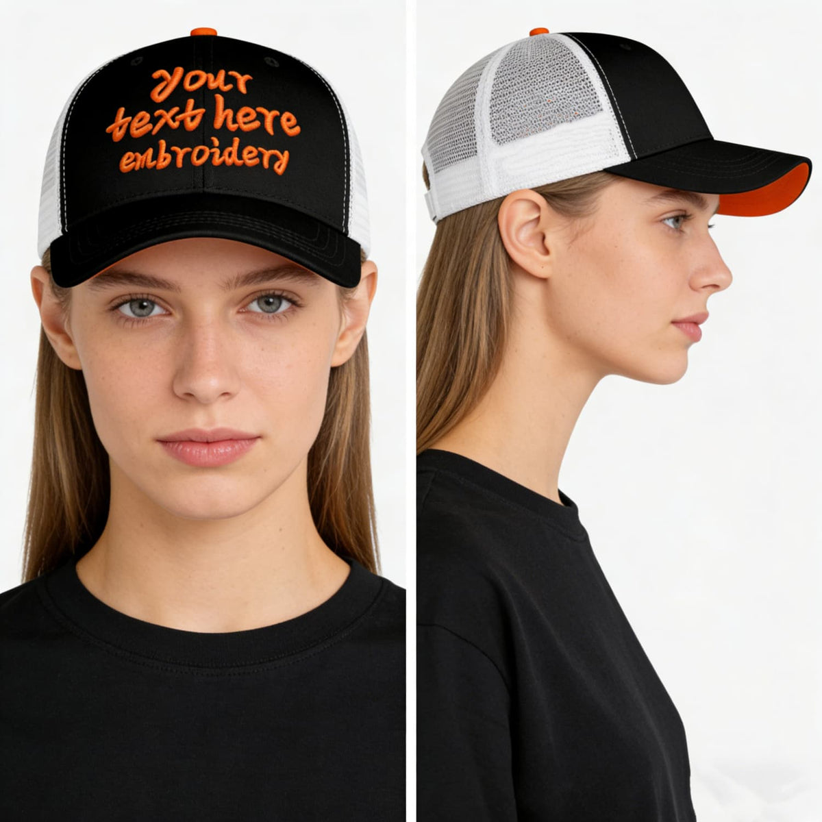 Vosoli Black & White Mesh-Back Trucker Cap - Unisex Personal & Team Custom 3D Embroidery or Print Hats