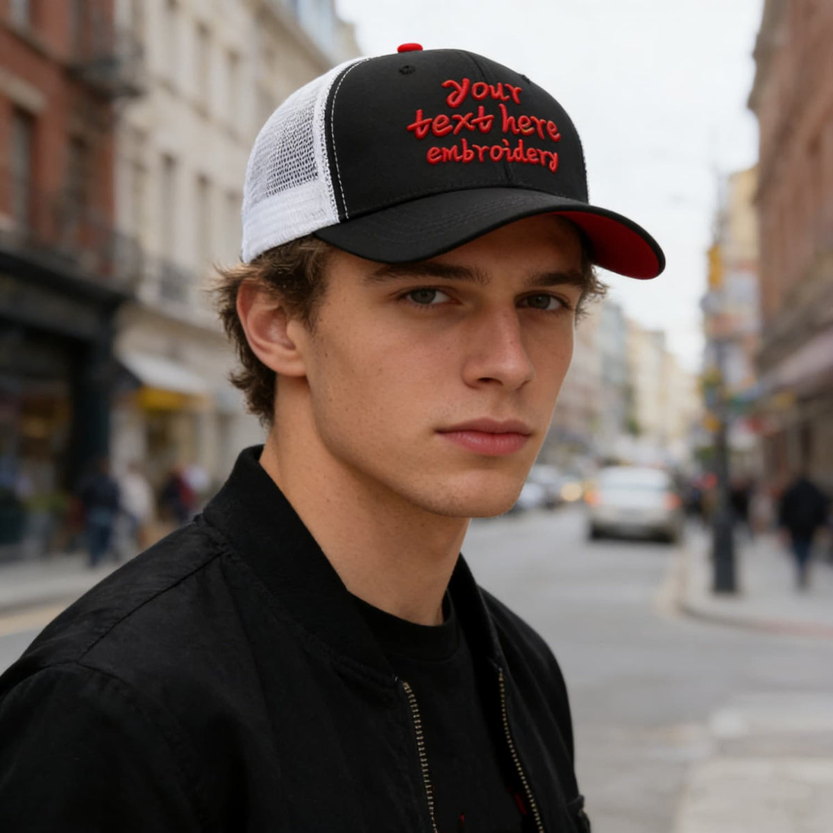 Vosoli Black & White Mesh-Back Trucker Cap - Unisex Personal & Team Custom 3D Embroidery or Print Hat