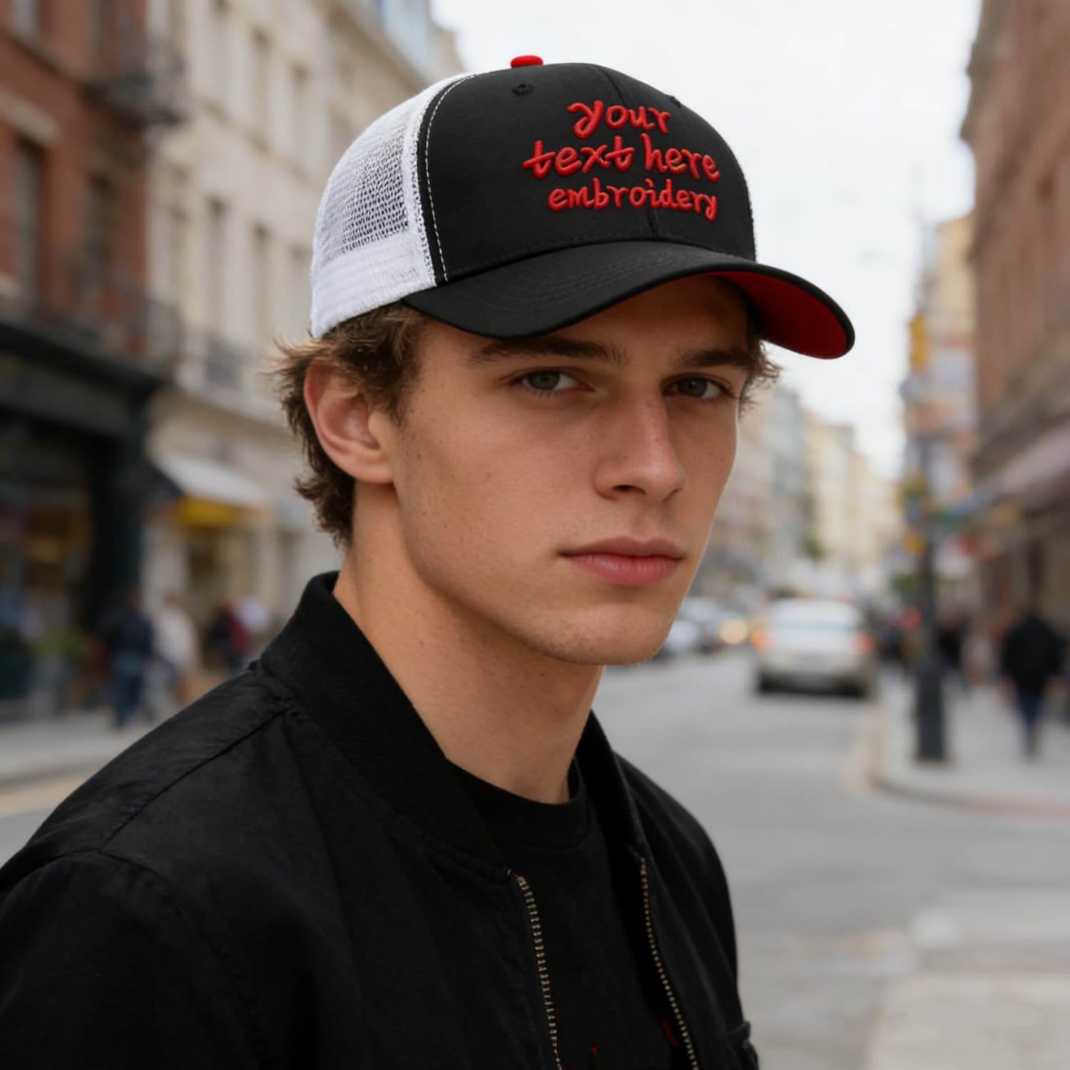 Vosoli Black & White Mesh-Back Trucker Cap - Unisex Personal & Team Custom 3D Embroidery or Print Hat