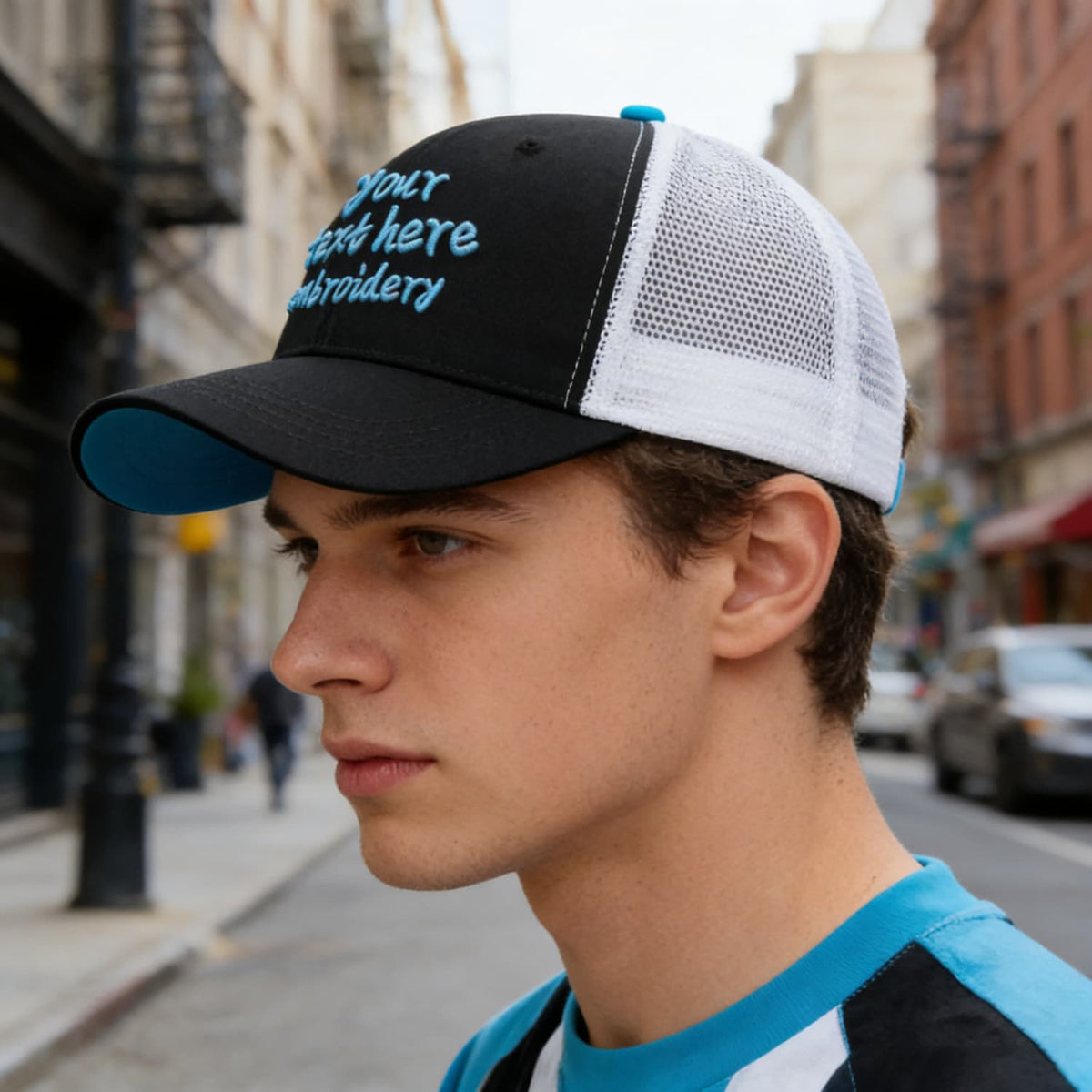 Vosoli Black & White Mesh-Back Trucker Cap - Unisex Personal & Team Custom 3D Embroidery or Print Hats