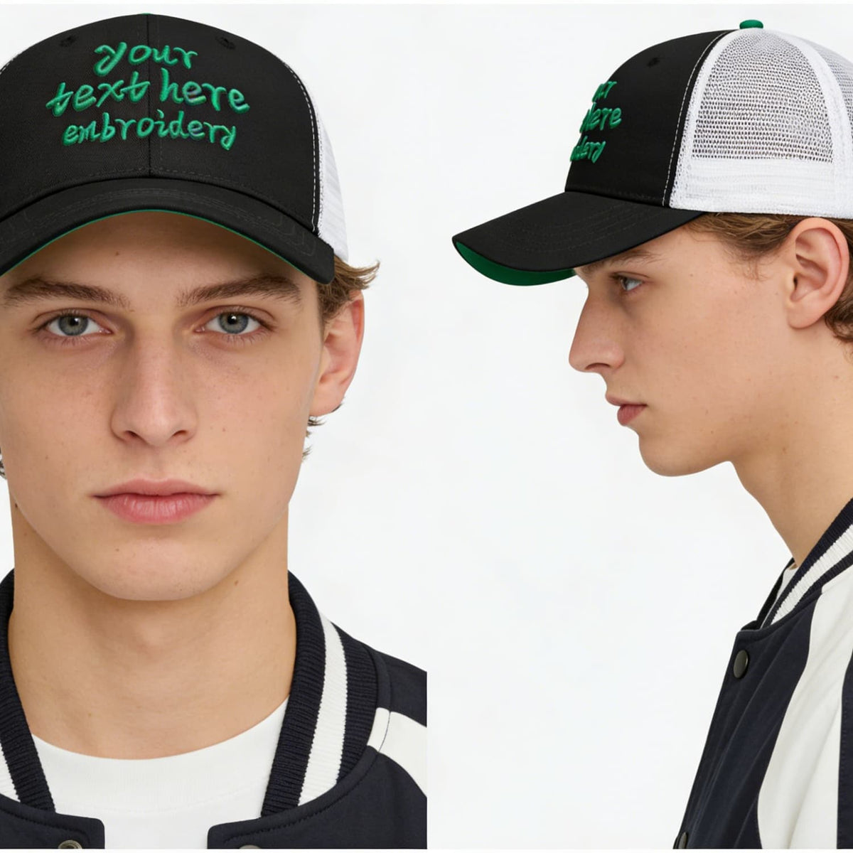 Vosoli Black & White Mesh-Back Trucker Cap - Unisex Personal & Team Custom 3D Embroidery or Print Hats