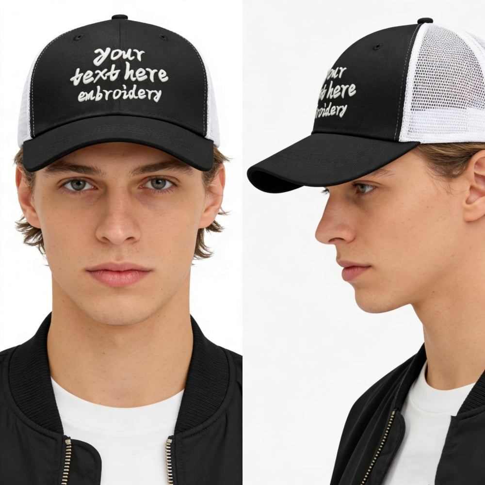 Vosoli Black White Mesh Trucker Cap - Custom Embroidered Personalized Hat