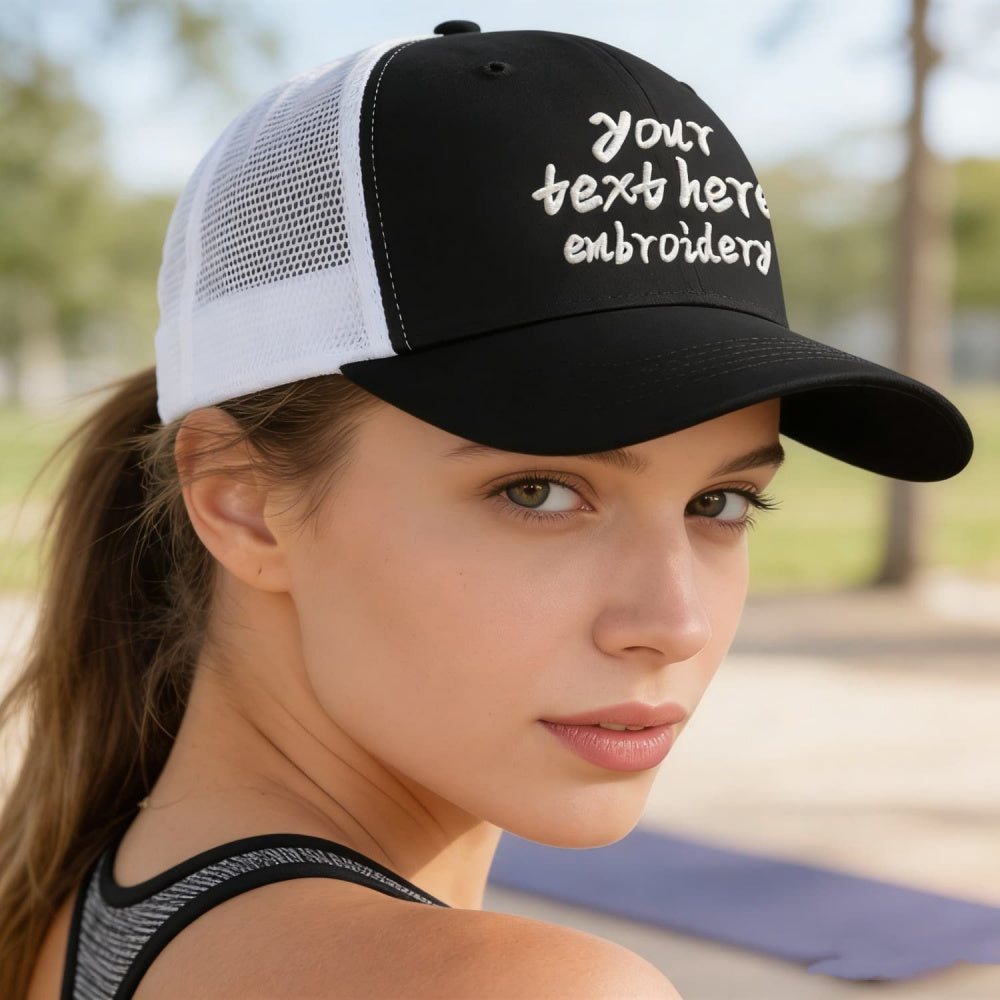 Vosoli Black White Mesh Trucker Cap - Custom Embroidered Personalized Hat