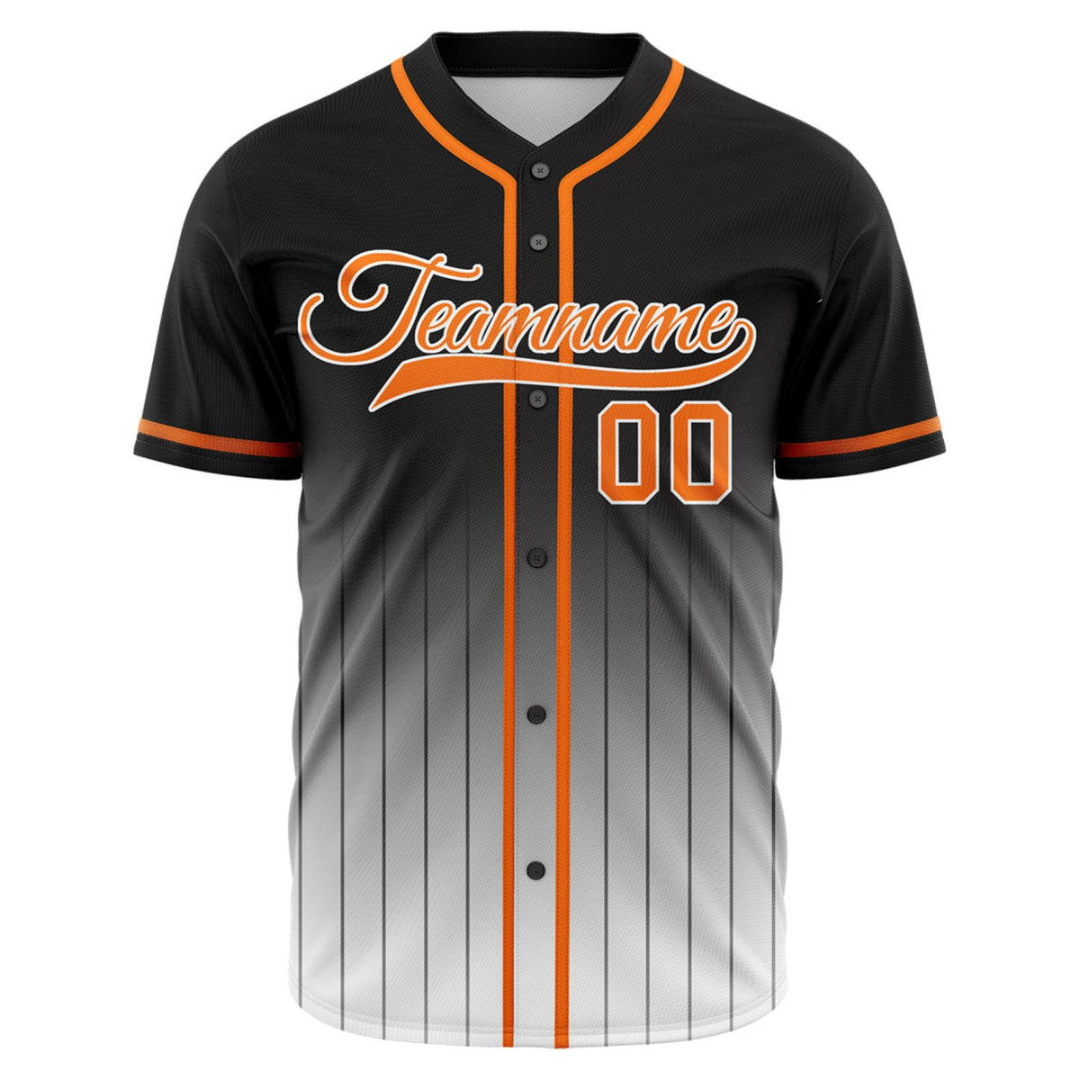 VOSOLI Urban Black &amp; White Gradient Pinstripe Baseball Jersey with Orange Accents