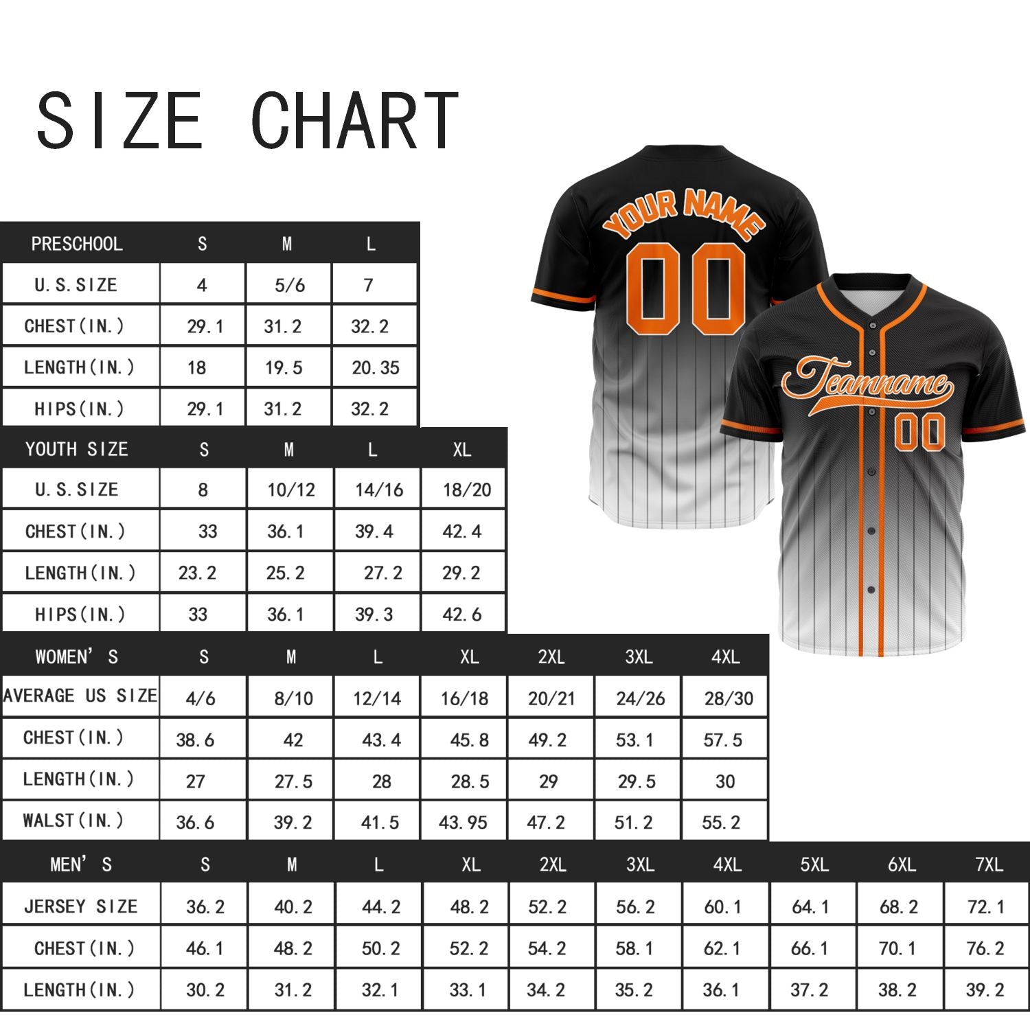 VOSOLI Urban Black & White Gradient Pinstripe Baseball Jersey with Orange Accents