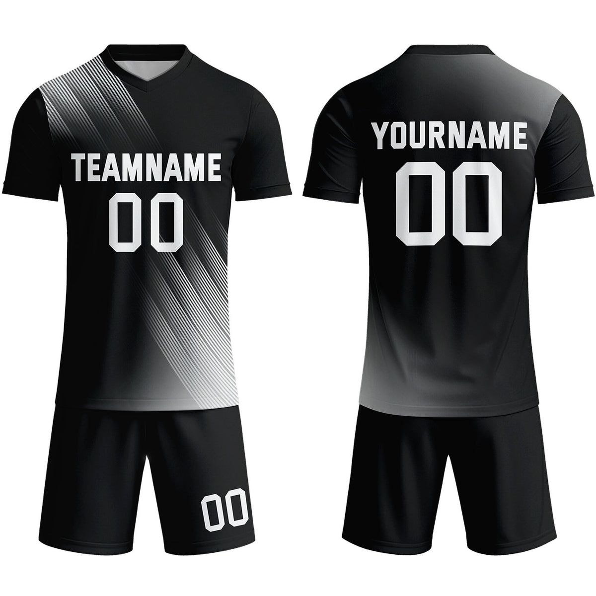 Custom Black &amp; White Stripe Soccer Uniform Set for Teams &amp; Individuals | Vosoli