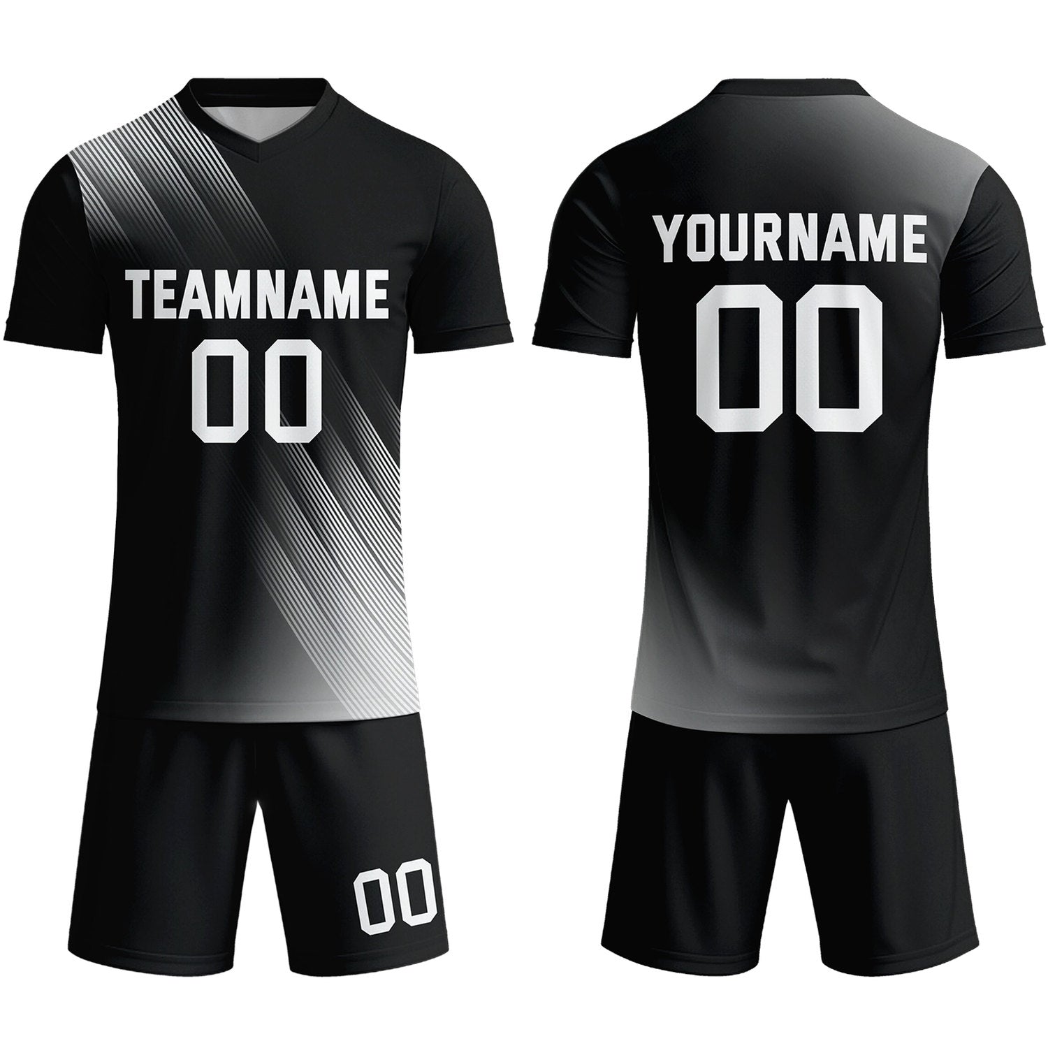 Custom Black & White Stripe Soccer Uniform Set for Teams & Individuals | Vosoli