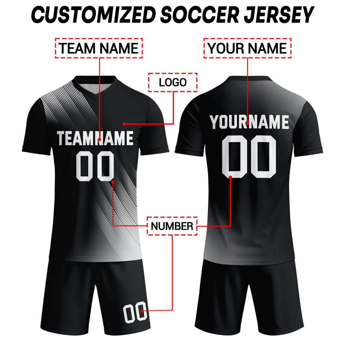 Custom Black & White Stripe Soccer Uniform Set for Teams & Individuals | Vosoli