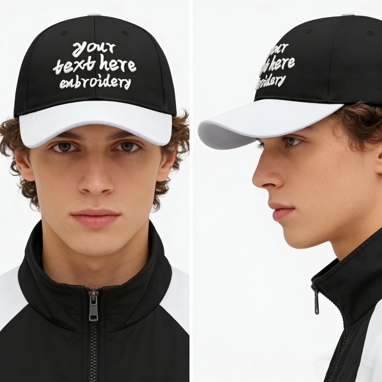 Vosoli Black White Two-Tone Baseball Cap - Unisex Custom 3D Embroidery or Print
