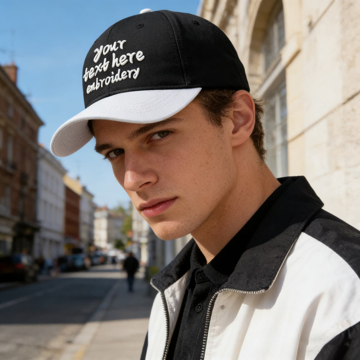 Vosoli Black White Two-Tone Baseball Cap - Unisex Custom 3D Embroidery or Print
