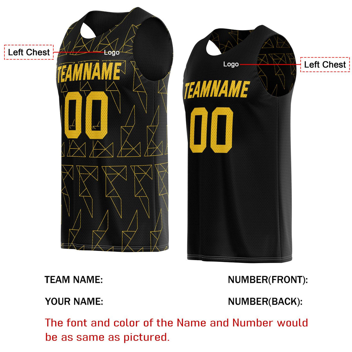 Custom Reversible Basketball Jersey for Individuals & Teams – Black Yellow Abstract Geo | Vosoli