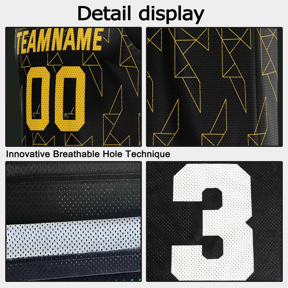 Custom Reversible Basketball Jersey for Individuals & Teams – Black Yellow Abstract Geo | Vosoli