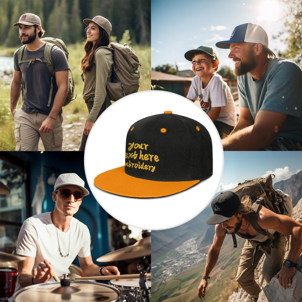 Vosoli Black Yellow Flat Brim Cap - Custom Embroidered Personalized Hat