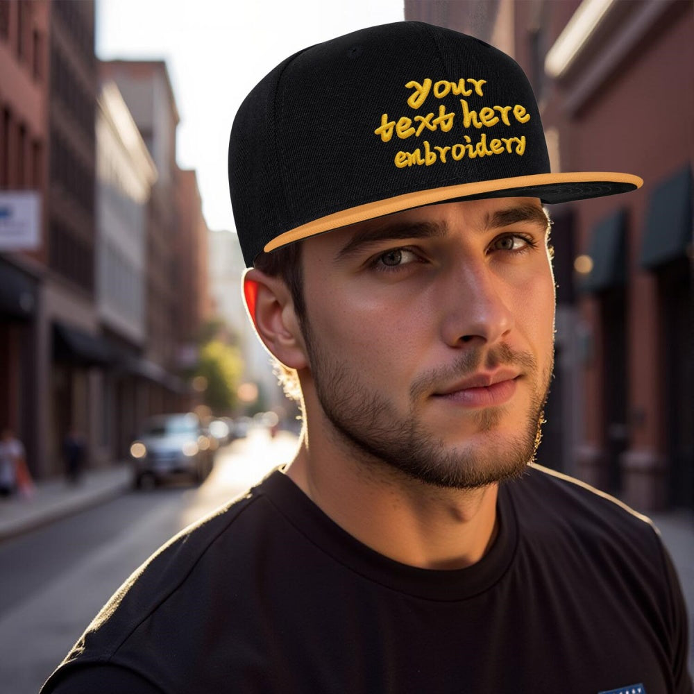 Vosoli Black Yellow Flat Brim Cap - Team Custom Embroidered Personalized Hat