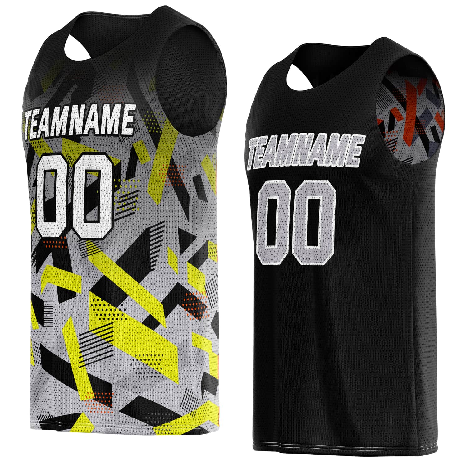 Custom Reversible Basketball Jersey for Individuals & Teams – Black Yellow Grey Abstract Geo | Vosoli