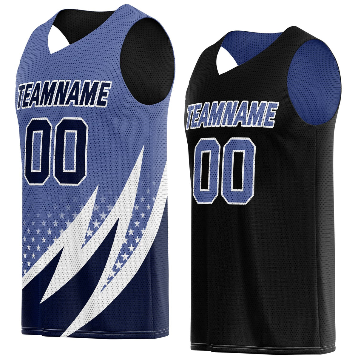 Custom Reversible Basketball Jersey for Individuals &amp; Teams – Blue Black White Star Stripe | Vosoli