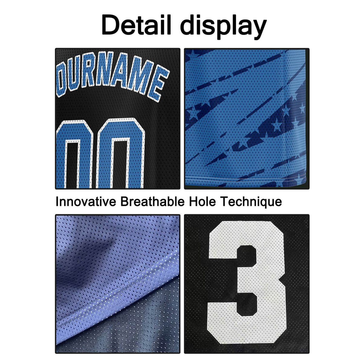 Custom Reversible Basketball Jersey for Individuals & Teams – Blue Black White Star Stripe | Vosoli