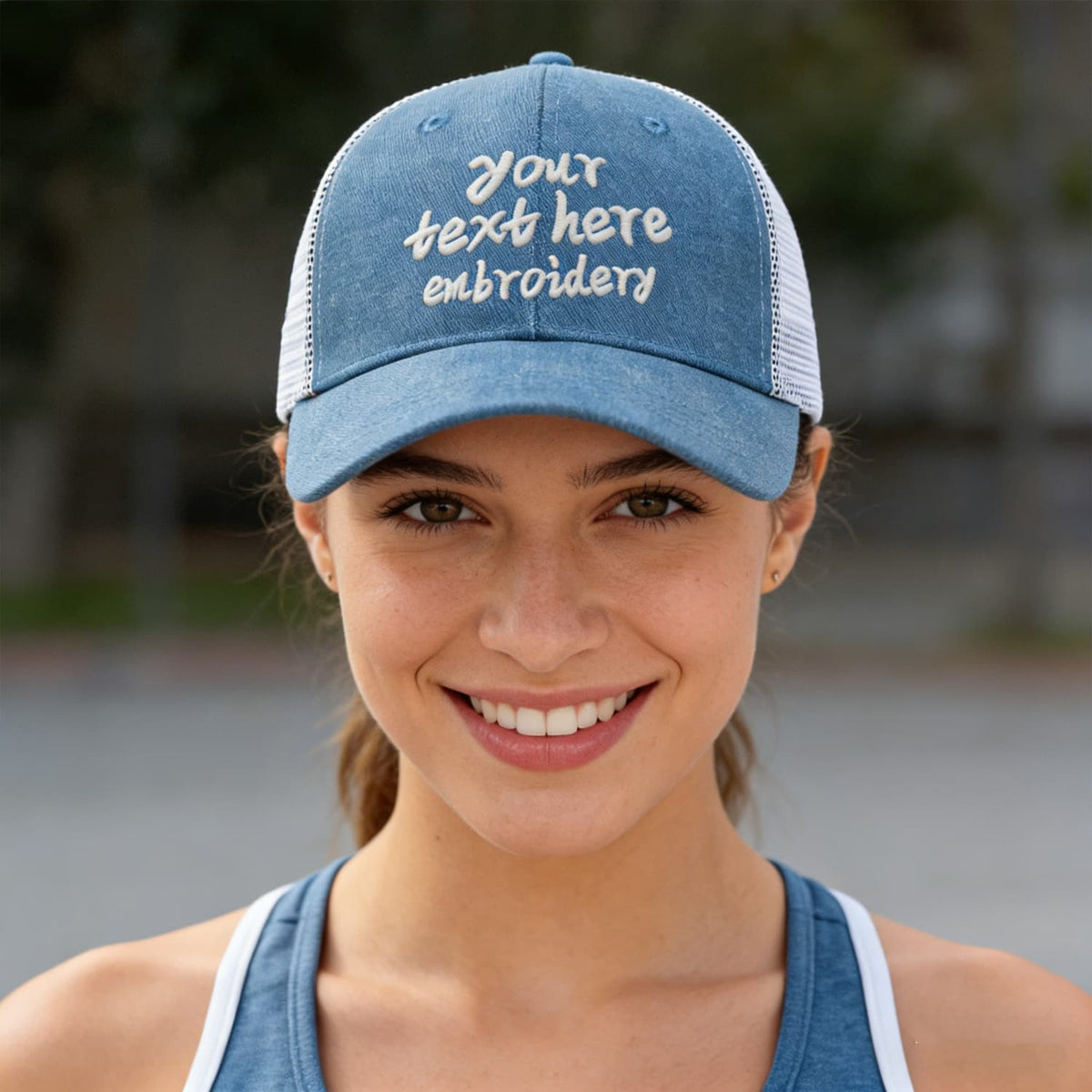 Vosoli Light Blue Denim Trucker Hat - Team Custom Embroider or Print Personalized Cap