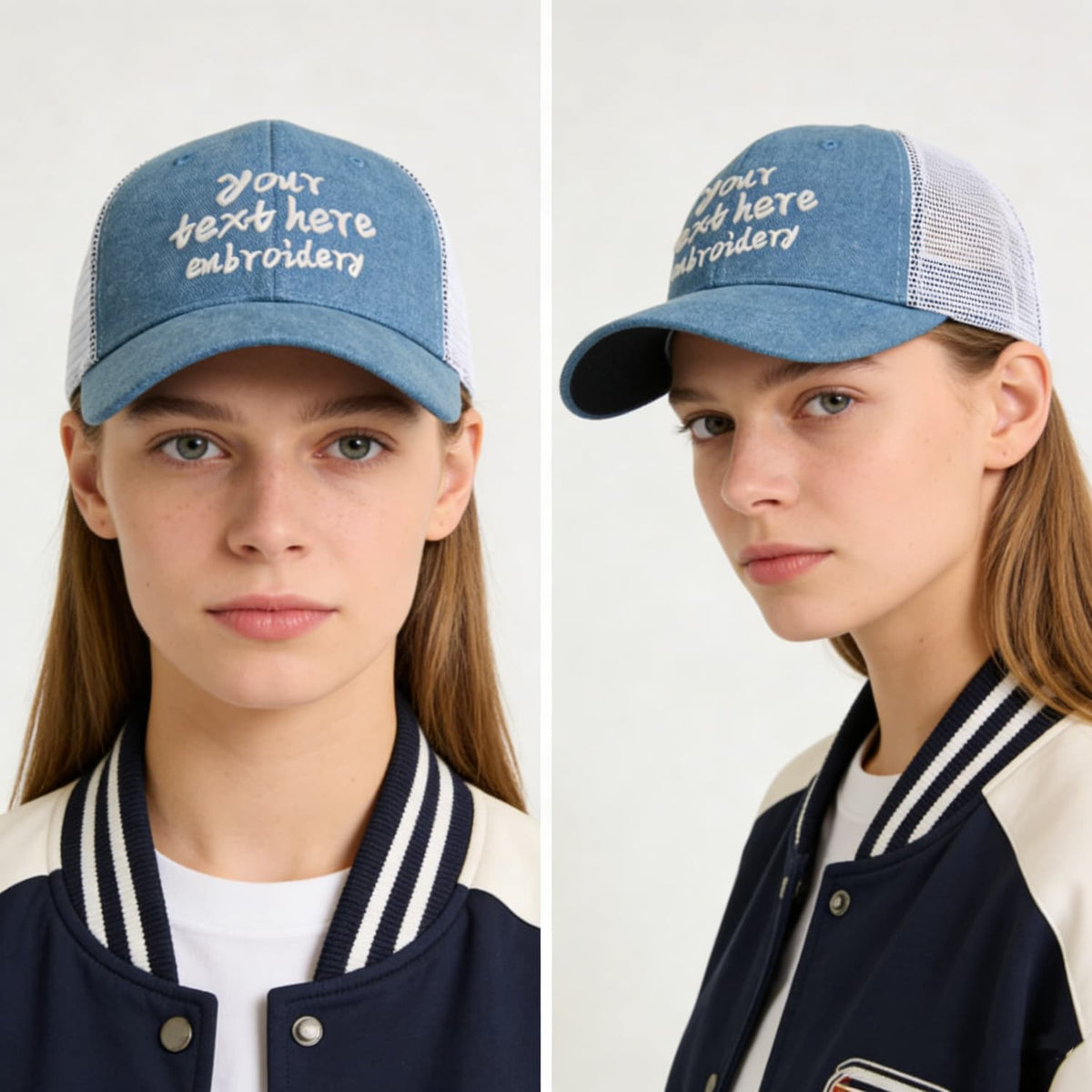 Vosoli Light Blue Denim Trucker Hat - Team Custom Embroider or Print Personalized Cap