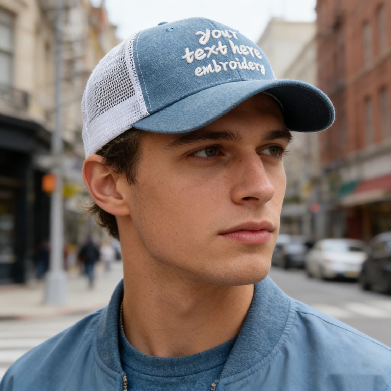 Vosoli Light Blue Denim Trucker Hat - Team Custom Embroider or Print Personalized Cap