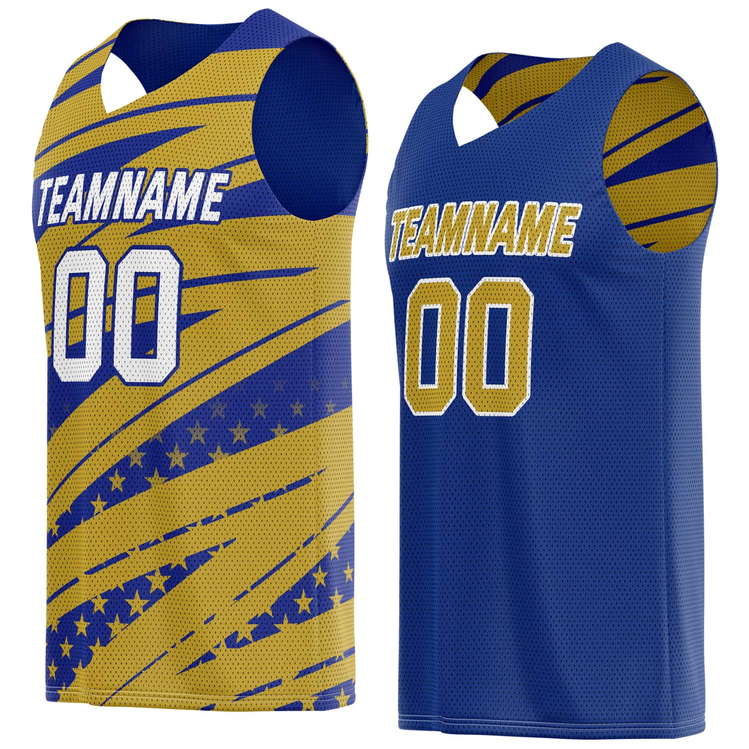 Custom Reversible Basketball Jersey for Individuals & Teams – Blue Gold Star Stripe | Vosoli