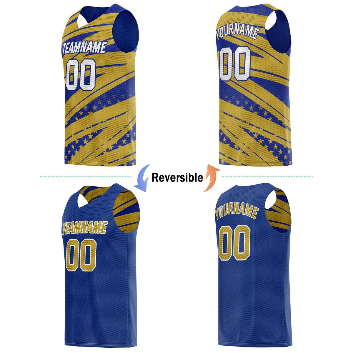 Custom Reversible Basketball Jersey for Individuals & Teams – Blue Gold Star Stripe | Vosoli