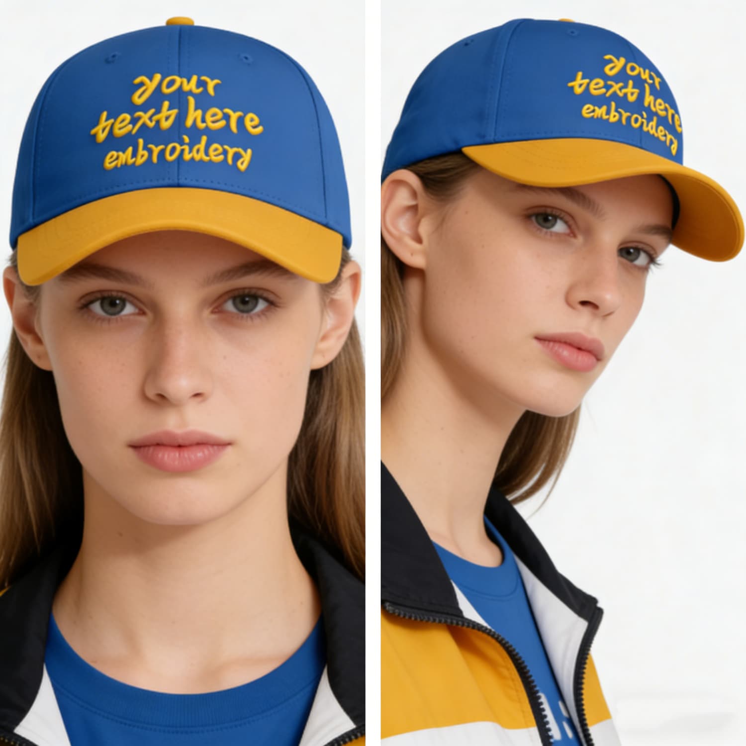 Vosoli Blue Gold Two-Tone Baseball Cap - Unisex Custom 3D Embroidery or Print
