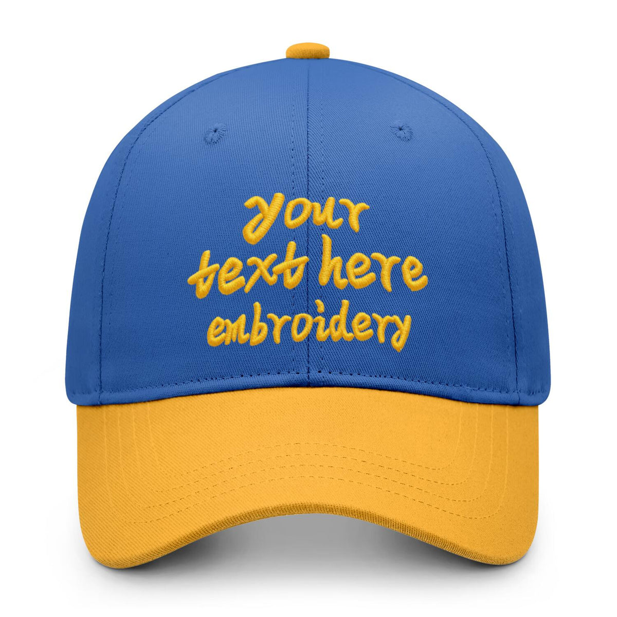 Vosoli Blue Gold Two-Tone Baseball Cap - Unisex Custom 3D Embroidery or Print