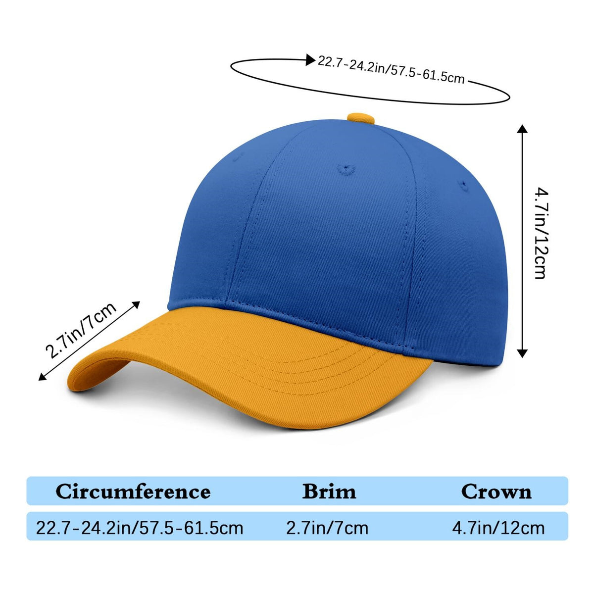 Vosoli Blue Gold Two-Tone Baseball Cap - Unisex Custom 3D Embroidery or Print