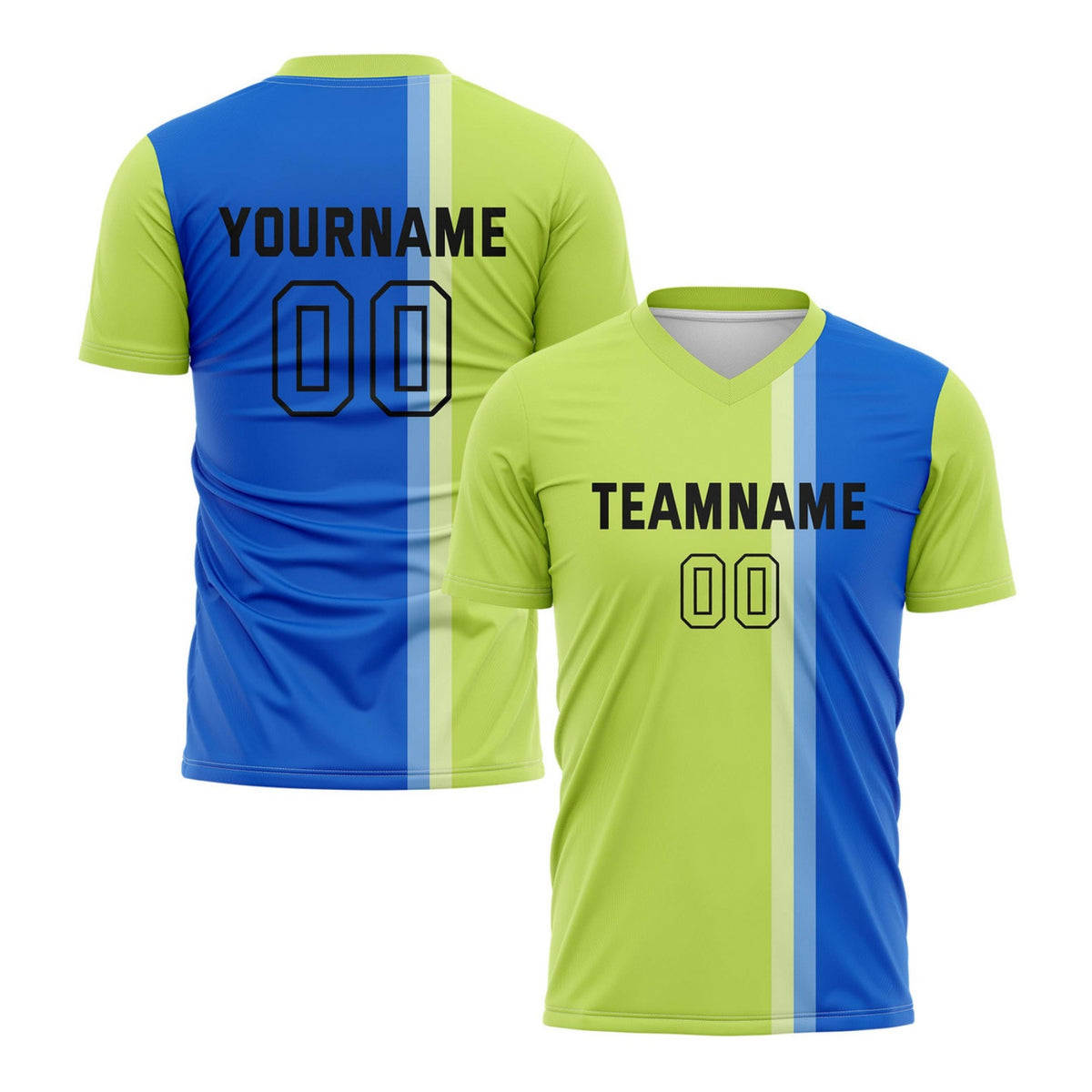 Custom Blue &amp; Lime Green Split Stripe Soccer Jersey for Teams &amp; Individuals | Vosoli