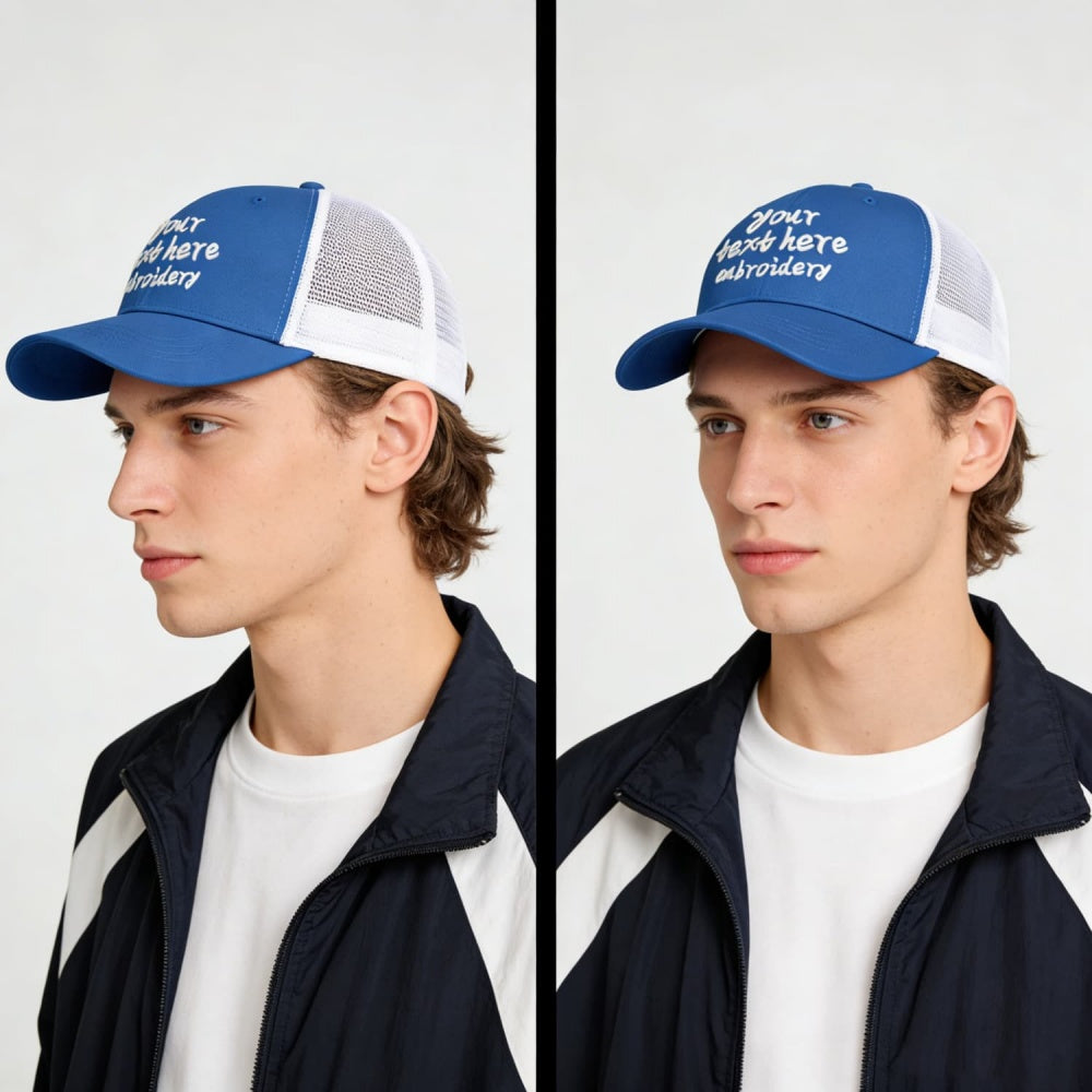 Vosoli Blue White Mesh Trucker Cap - Custom Embroidered Personalized Hat