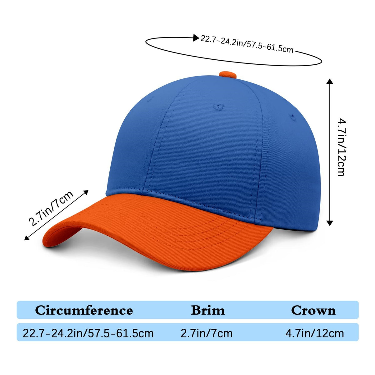 Vosoli Blue Orange Two-Tone Baseball Cap - Unisex Custom 3D Embroidery or Print