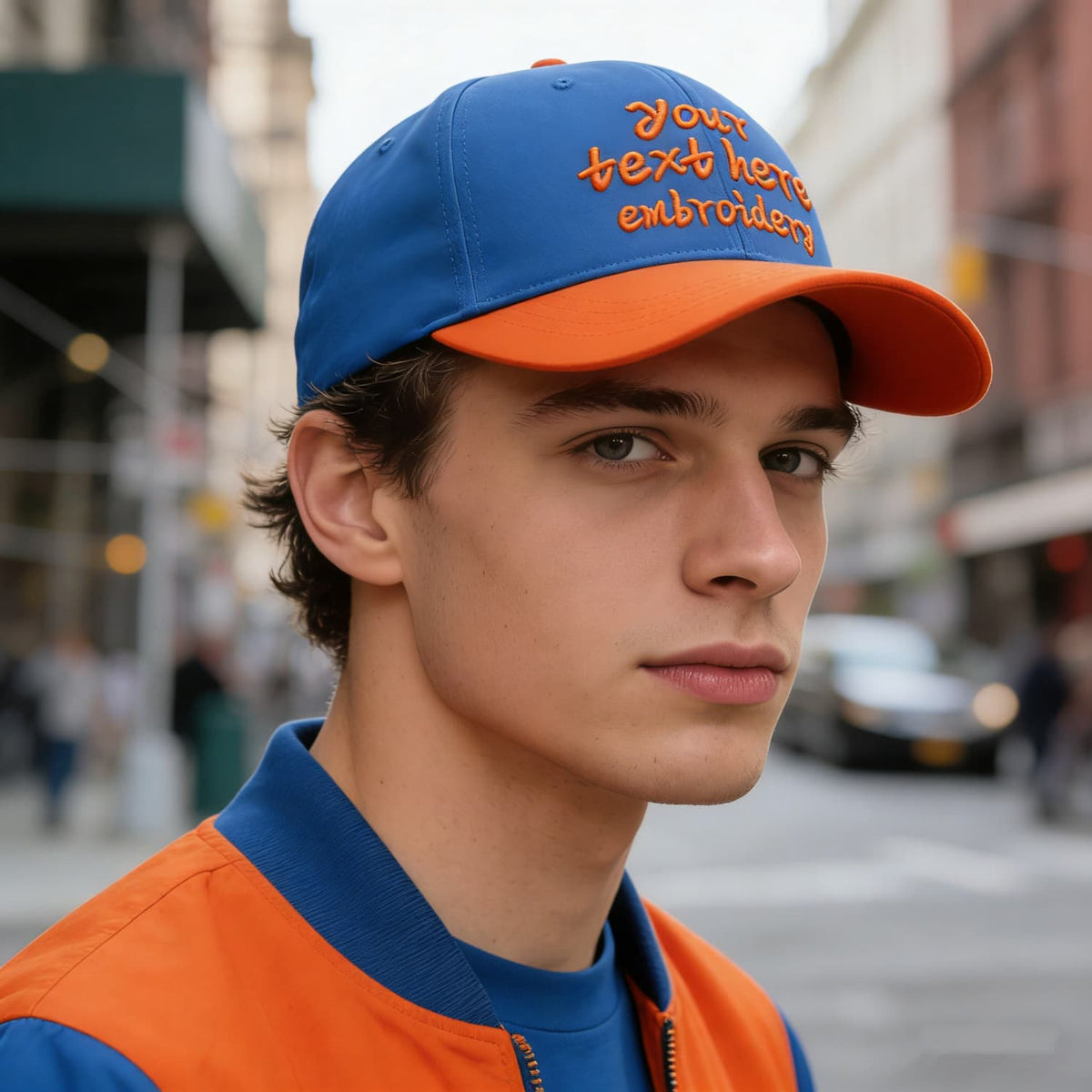 Vosoli Blue Orange Two-Tone Baseball Cap - Unisex Custom 3D Embroidery or Print
