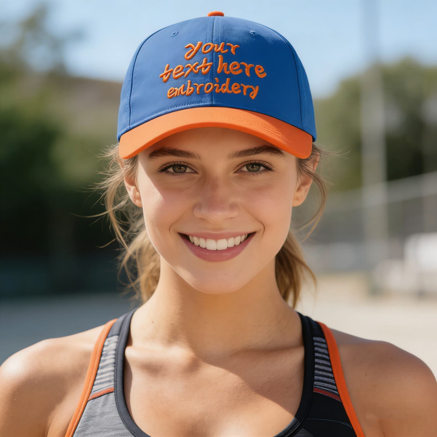 Vosoli Blue Orange Two-Tone Baseball Cap - Unisex Custom 3D Embroidery or Print