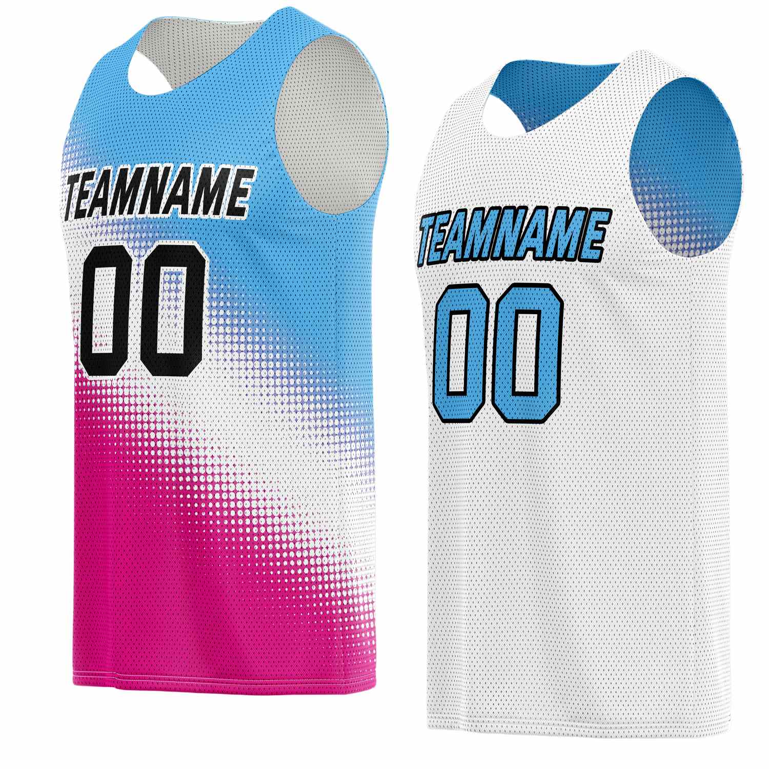 Custom Reversible Basketball Jersey for Individuals & Teams – Blue, Pink & White | Vosoli