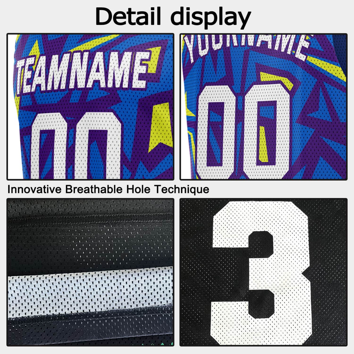 Custom Reversible Basketball Jersey for Individuals & Teams – Blue Purple Yellow Abstract Geo | Vosoli