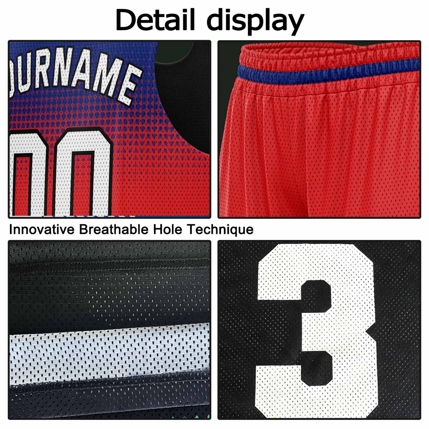 Custom Reversible Basketball Jersey & Shorts Set for Individuals & Teams – Blue Red Black Dot Gradient | Vosoli