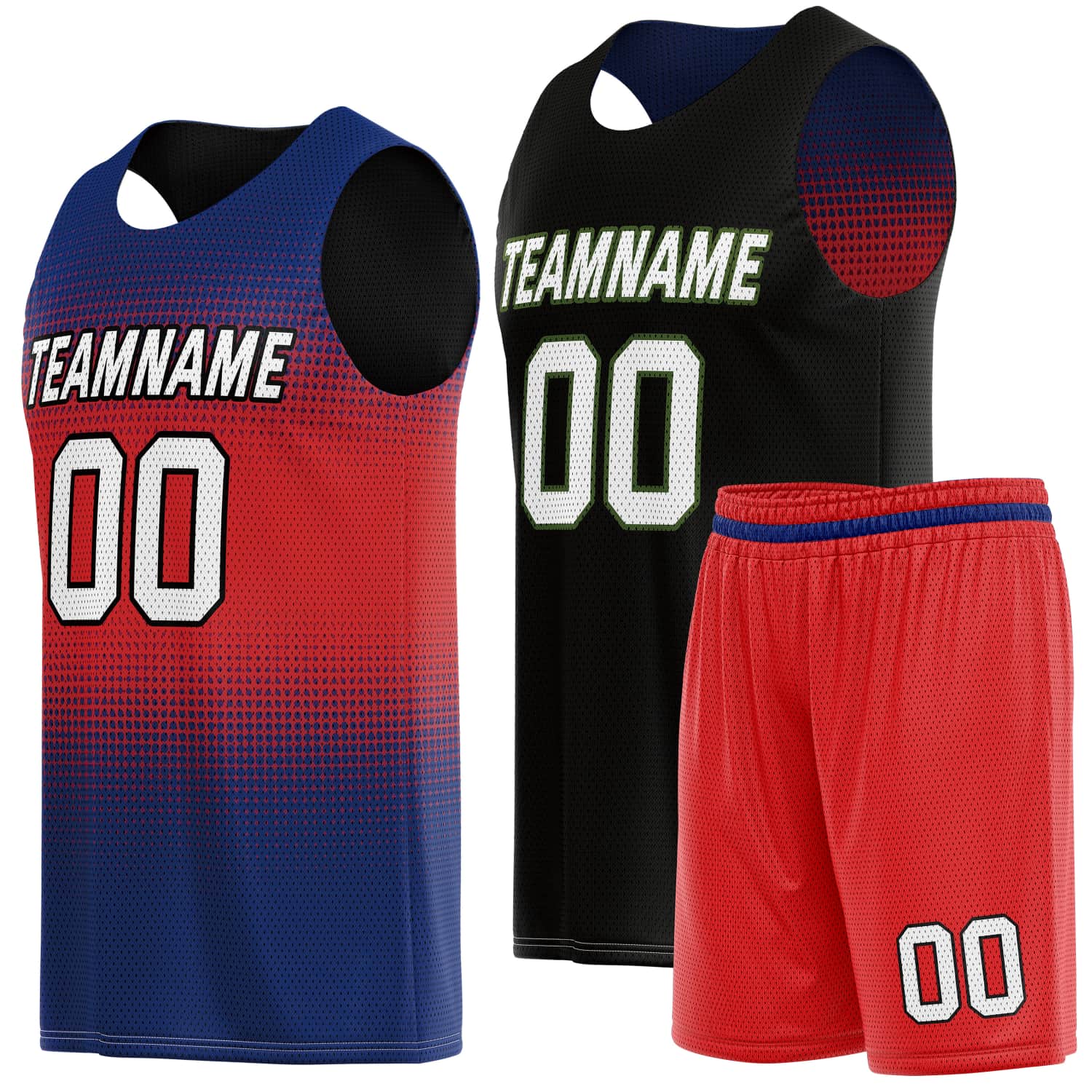 Custom Reversible Basketball Jersey & Shorts Set for Individuals & Teams – Blue Red Black Dot Gradient | Vosoli